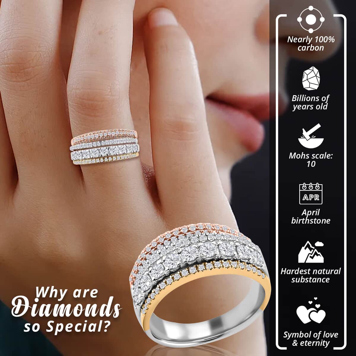 14K Yellow, White and Rose Gold Multi Row Diamond Ring (Size 7.0) 4.70 Grams 1.00 ctw image number 2
