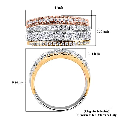 14K Yellow, White and Rose Gold Multi Row Diamond Ring (Size 7.0) 4.70 Grams 1.00 ctw