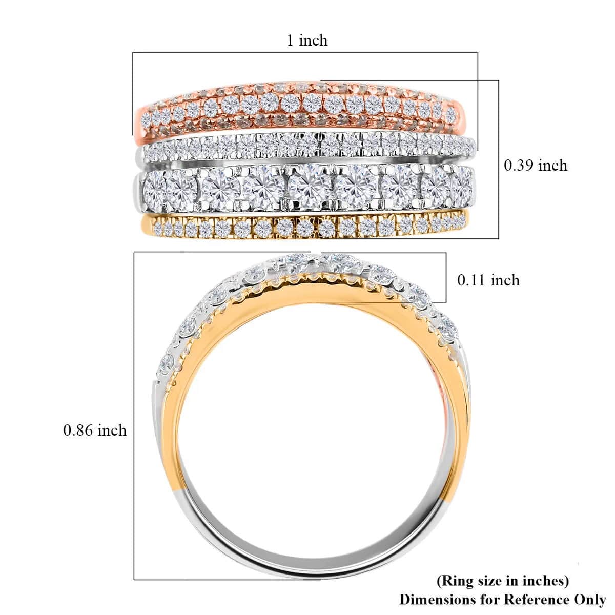 14K Yellow, White and Rose Gold Multi Row Diamond Ring (Size 7.0) 4.70 Grams 1.00 ctw image number 5