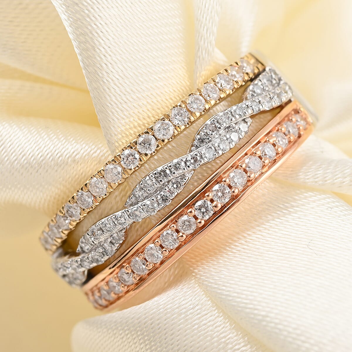 14K Tri-Tone Gold Diamond Ring (Size 7.0) 5.5 Grams 0.50 ctw image number 1