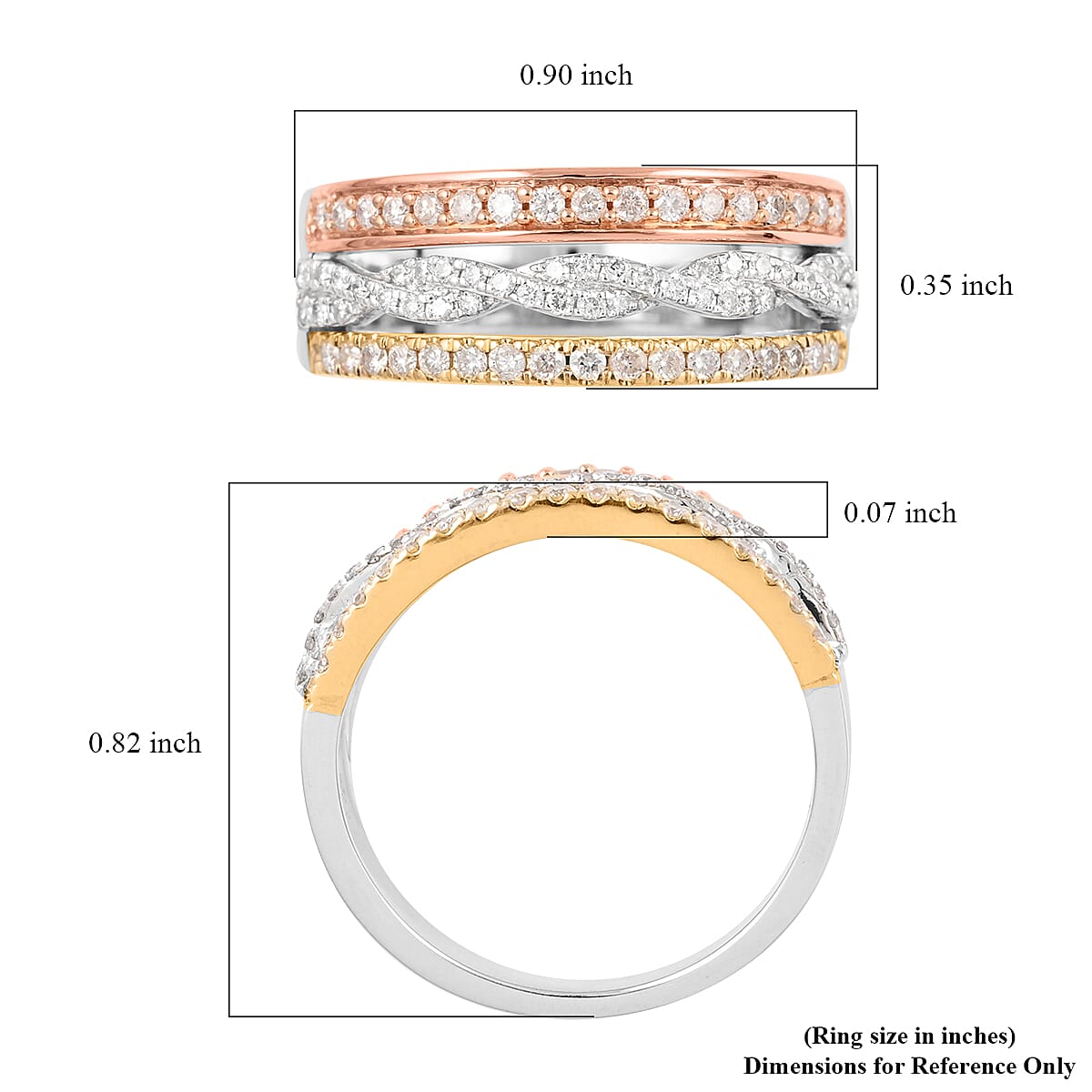 14K Tri-Tone Gold Diamond Ring (Size 7.0) 5.5 Grams 0.50 ctw image number 5