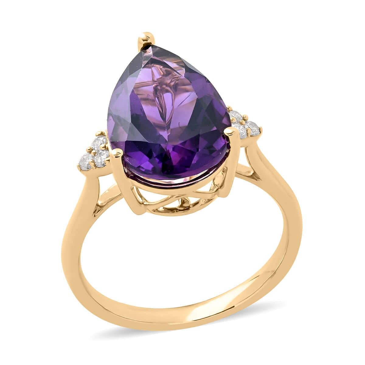 Luxoro 10K Yellow Gold AAA African Amethyst and G-H I2 Diamond Ring (Size 6.0) 5.70 ctw image number 0