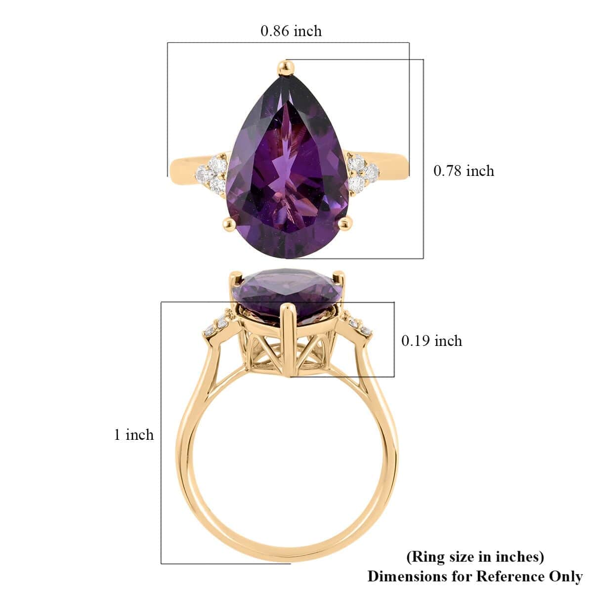 Luxoro 10K Yellow Gold AAA African Amethyst and G-H I2 Diamond Ring (Size 6.0) 5.70 ctw image number 5