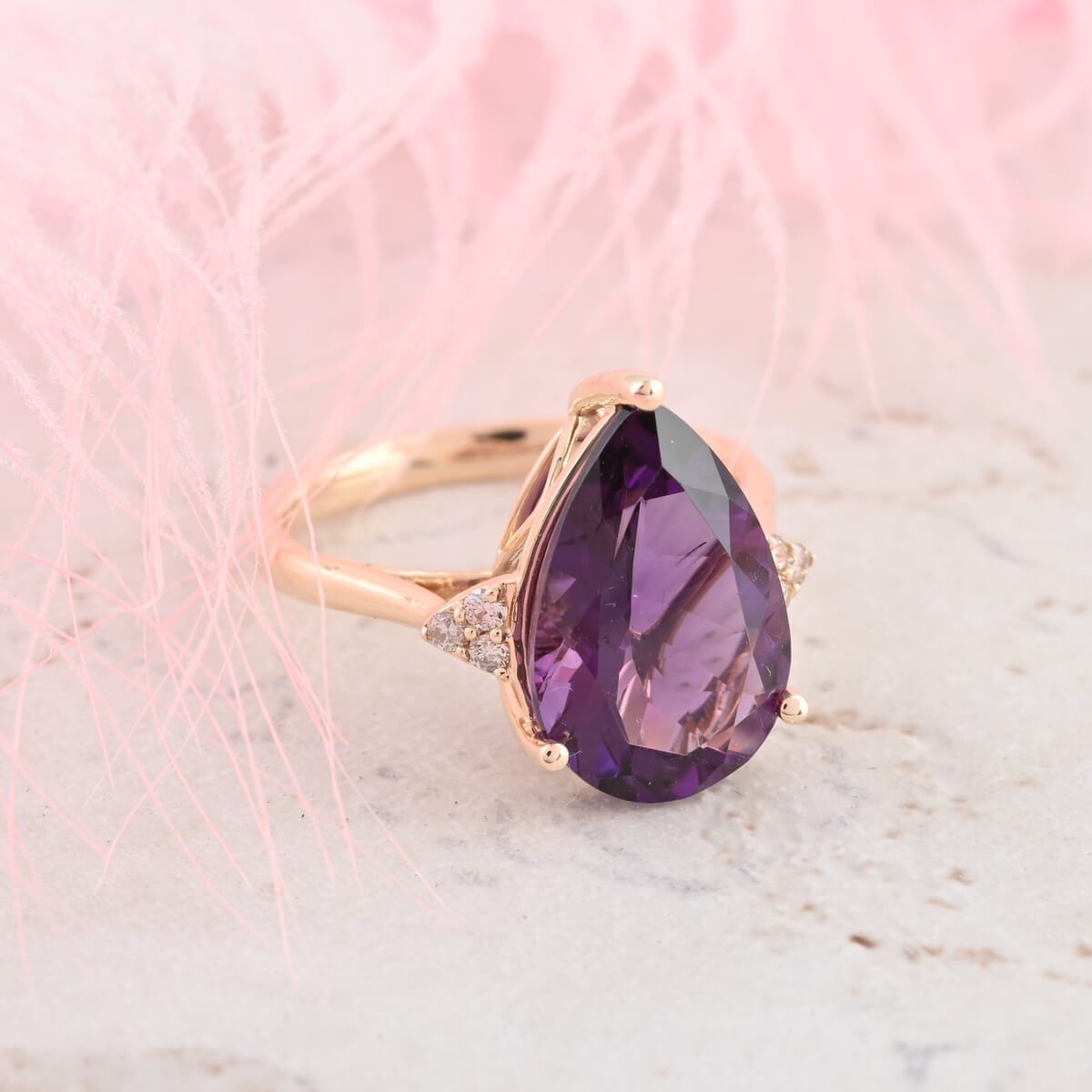 Luxoro 10K Yellow Gold AAA African Amethyst and G-H I2 Diamond Ring (Size 9.0) 5.70 ctw image number 1