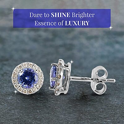 Ankur Treasure Chest Certified & Appraised Luxoro 14K White Gold AAAA Tanzanite and Diamond Halo Stud Earrings, AAAA Tanzanite Earrings, Diamond Halo Studs, 14K White Gold Earrings 1.40 ctw