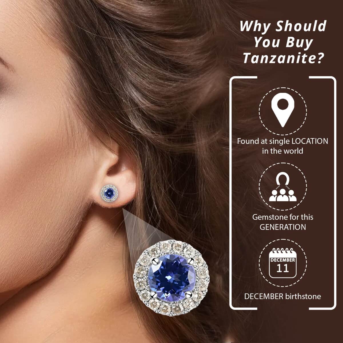 Ankur Treasure Chest Certified & Appraised Luxoro 14K White Gold AAAA Tanzanite and Diamond Halo Stud Earrings, AAAA Tanzanite Earrings, Diamond Halo Studs, 14K White Gold Earrings 1.40 ctw image number 3