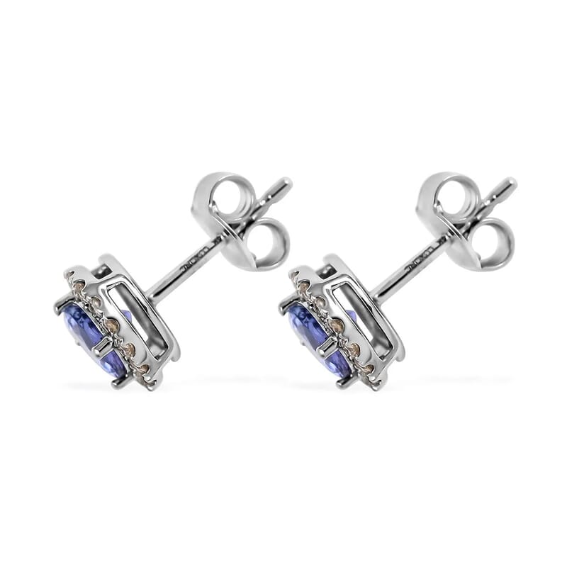Ankur Treasure Chest Certified & Appraised Luxoro 14K White Gold AAAA Tanzanite and Diamond Halo Stud Earrings, AAAA Tanzanite Earrings, Diamond Halo Studs, 14K White Gold Earrings 1.40 ctw