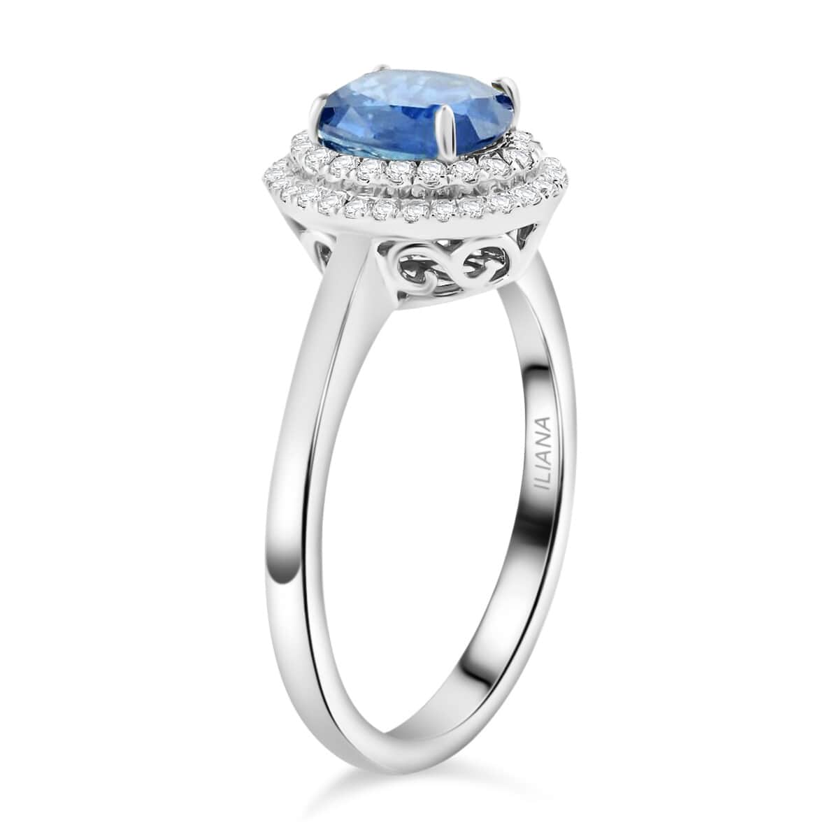 Certified & Appraised ILIANA 18K White Gold AAA Madagascar Blue Sapphire, Diamond (G-H, SI) (0.21 cts) Double Halo Ring (Size 6.0) (3.50 g) 1.05 ctw image number 3