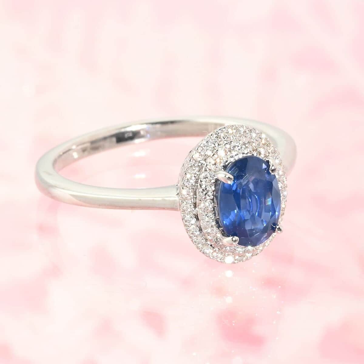 Certified & Appraised Iliana 18K White Gold AAA Madagascar Blue Sapphire and G-H SI Diamond Double Halo Ring (Size 7.0) 1.05 ctw image number 1