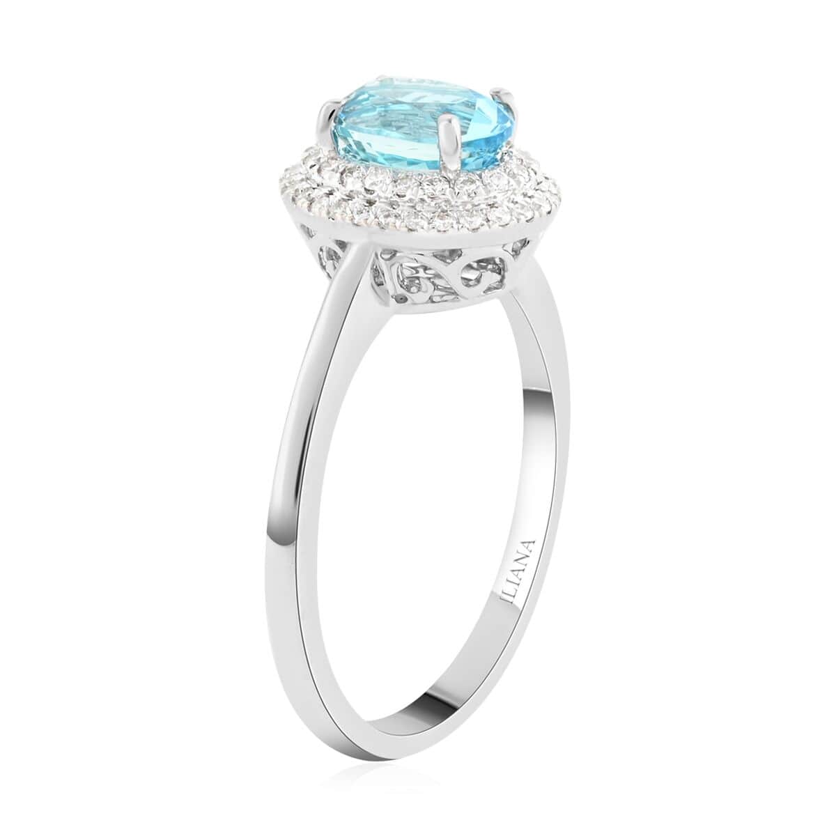 Certified & Appraised Iliana 18K White Gold AAA Santa Maria Aquamarine and G-H SI Diamond Double Halo Ring (Size 10.0) 1.00 ctw image number 3