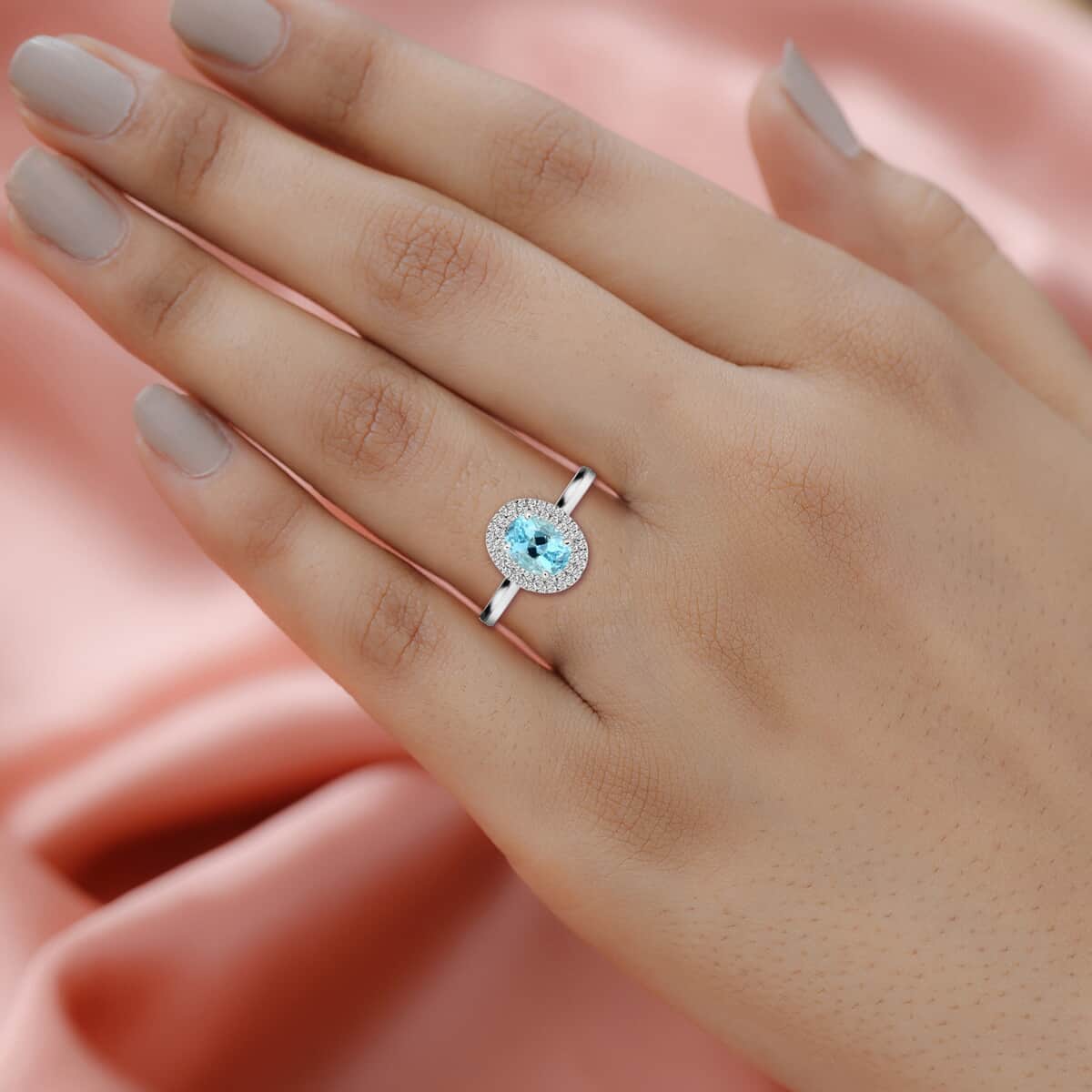 Certified & Appraised Iliana 18K White Gold AAA Santa Maria Aquamarine and G-H SI Diamond Double Halo Ring (Size 7.0) 1.00 ctw image number 2