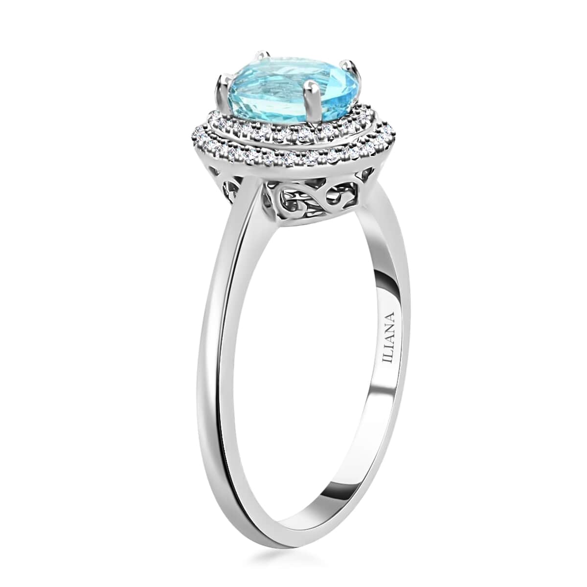 Certified & Appraised Iliana 18K White Gold AAA Santa Maria Aquamarine and G-H SI Diamond Double Halo Ring (Size 7.0) 1.00 ctw image number 3