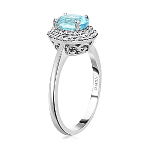 Certified & Appraised Iliana 18K White Gold AAA Santa Maria Aquamarine and G-H SI Diamond Double Halo Ring (Size 7.0) 1.00 ctw