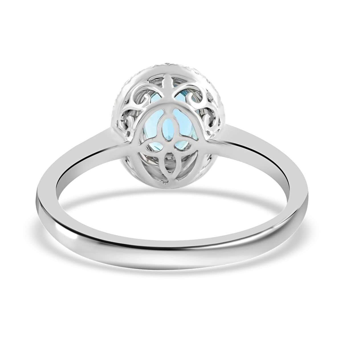 Certified & Appraised Iliana 18K White Gold AAA Santa Maria Aquamarine and G-H SI Diamond Double Halo Ring (Size 7.0) 1.00 ctw image number 4