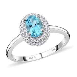 Certified Iliana 18K White Gold AAA Santa Maria Aquamarine and G-H SI Diamond Double Halo Ring (Size 8.0) 1.00 ctw