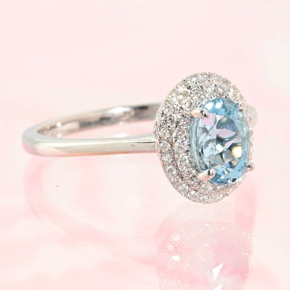 Certified Iliana 18K White Gold AAA Santa Maria Aquamarine and G-H SI Diamond Double Halo Ring (Size 8.0) 1.00 ctw image number 1