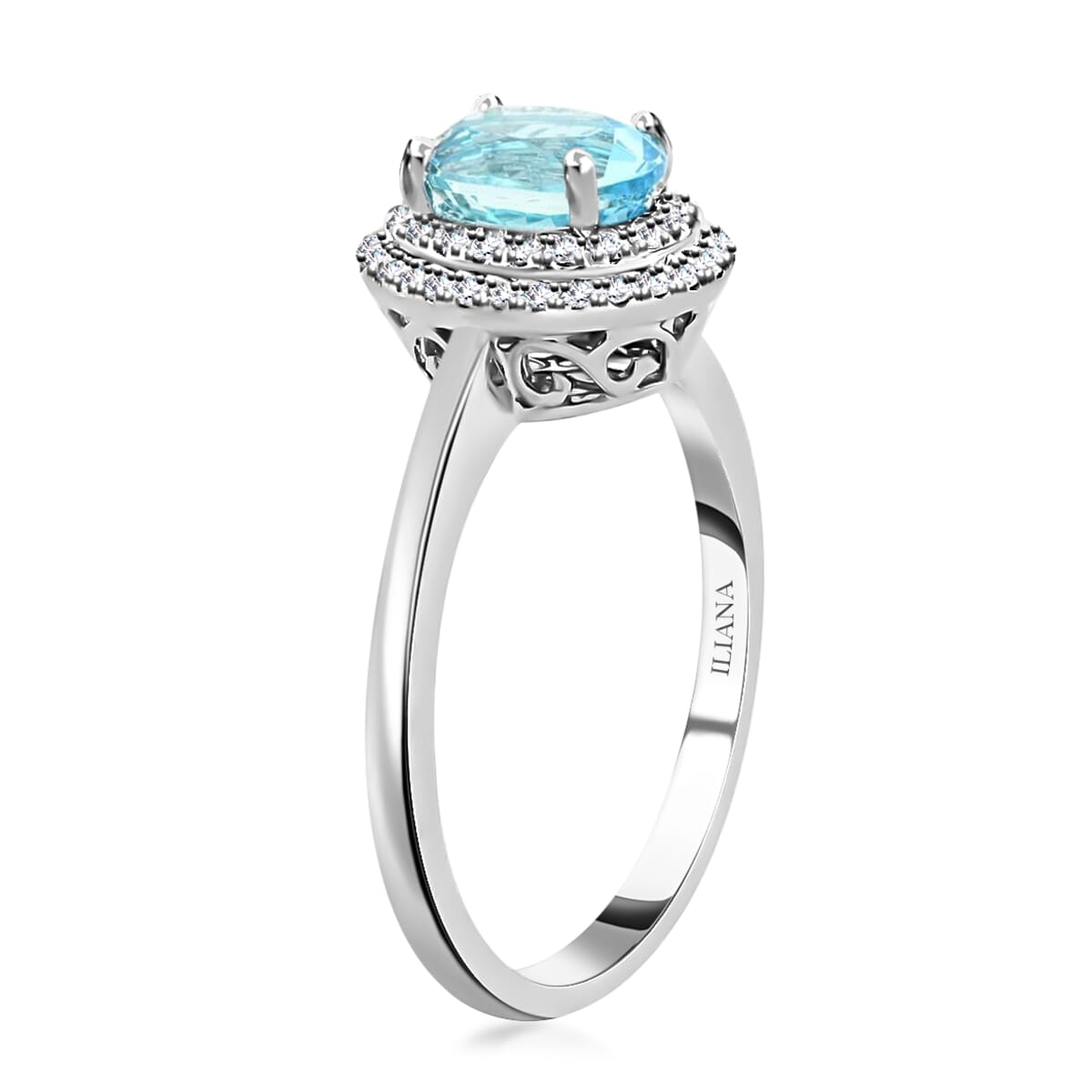 Certified Iliana 18K White Gold AAA Santa Maria Aquamarine and G-H SI Diamond Double Halo Ring (Size 8.0) 1.00 ctw image number 3