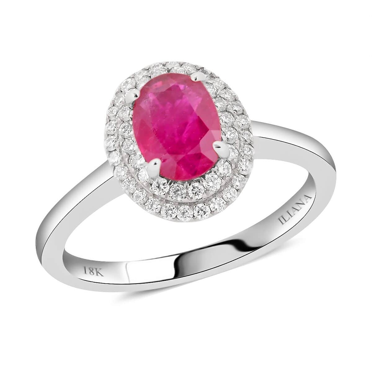 Doorbuster Certified & Appraised ILIANA 18K White Gold AAA Mozambique Ruby and G-H SI Diamond Double Halo Ring (Size 10.0) 3.50 Grams 1.10 ctw image number 0