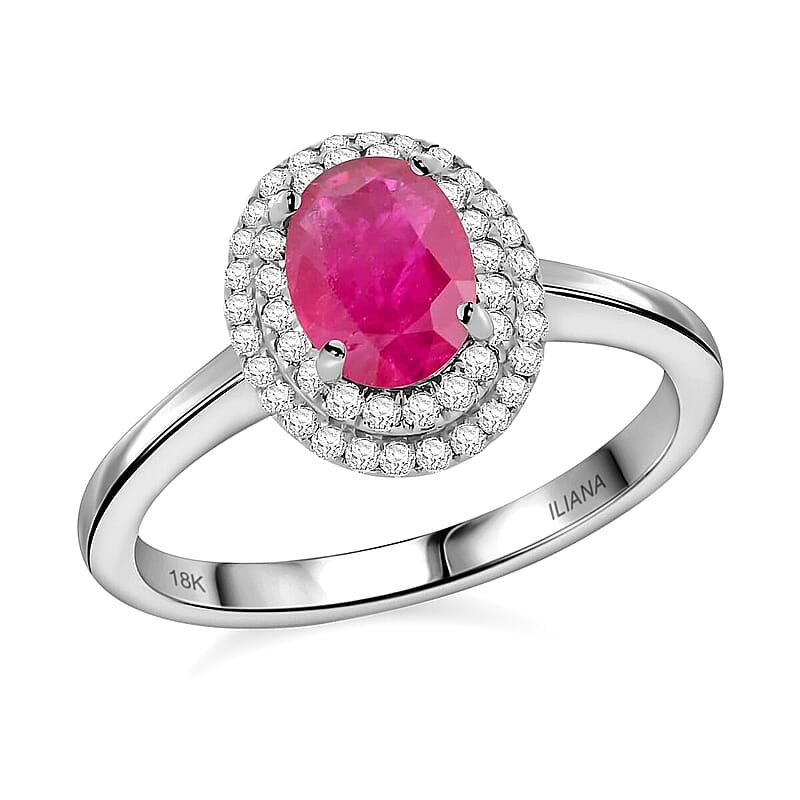 Certified & Appraised Iliana AAA Montepuez Ruby, Diamond Double Halo Ring in 18K White Gold 1.10 ctw (Size 10.0)