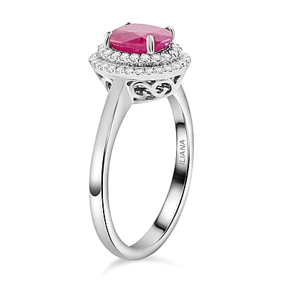 Certified & Appraised Iliana AAA Montepuez Ruby, Diamond Double Halo Ring in 18K White Gold 1.10 ctw (Size 10.0)