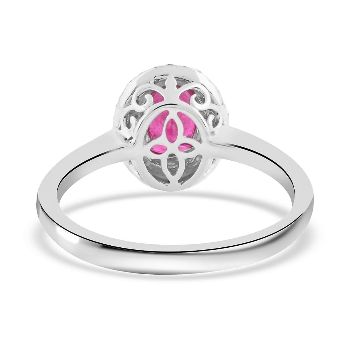  Dan Dennis Deal 18K White Gold AAAA Royal Ruby and G-H SI Diamond Double Halo Ring (Size 6.0) 3.50 Grams 1.10 ctw image number 4