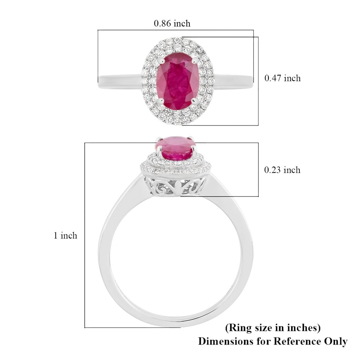  Dan Dennis Deal 18K White Gold AAAA Royal Ruby and G-H SI Diamond Double Halo Ring (Size 6.0) 3.50 Grams 1.10 ctw image number 5