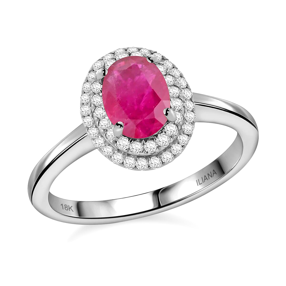 Iliana AAAA Royal Ruby and G-H SI Diamond 1.10 ctw Double Halo Ring in 18K White Gold (Size 7.0) image number 0