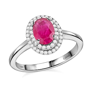 Iliana AAAA Royal Ruby and G-H SI Diamond 1.10 ctw Double Halo Ring in 18K White Gold (Size 7.0)