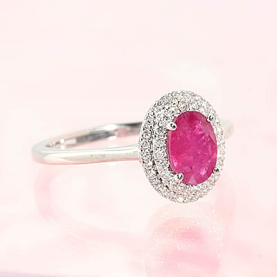Certified & Appraised Iliana AAA Montepuez Ruby, Diamond Double Halo Ring in 18K White Gold 1.10 ctw (Size 7.0)