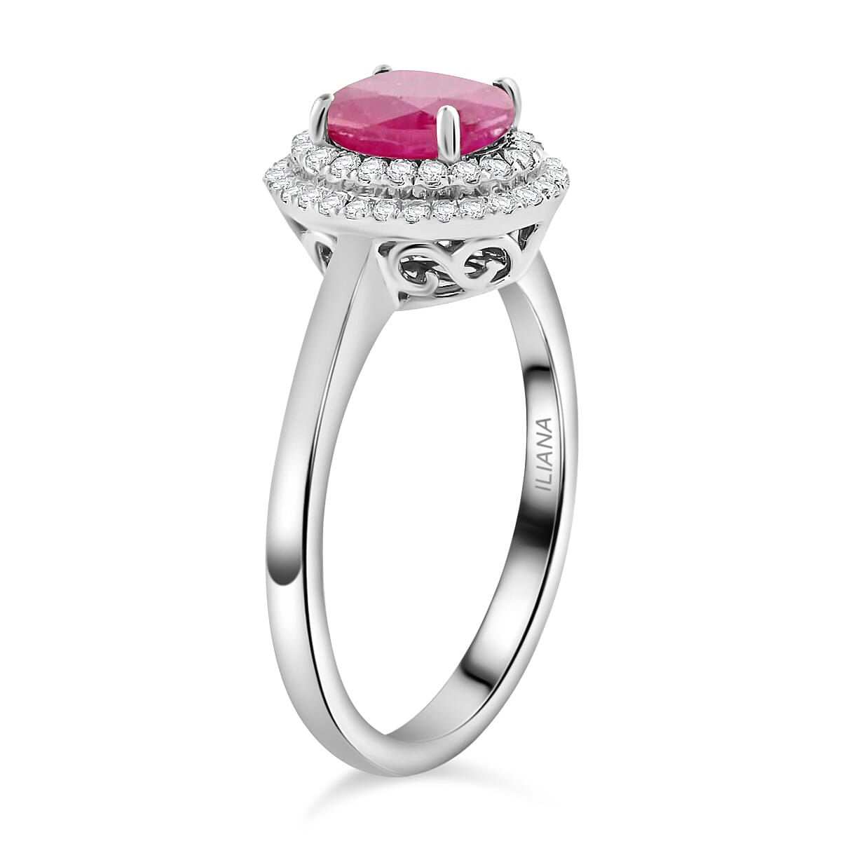 Iliana AAAA Royal Ruby and G-H SI Diamond 1.10 ctw Double Halo Ring in 18K White Gold (Size 7.0) image number 3