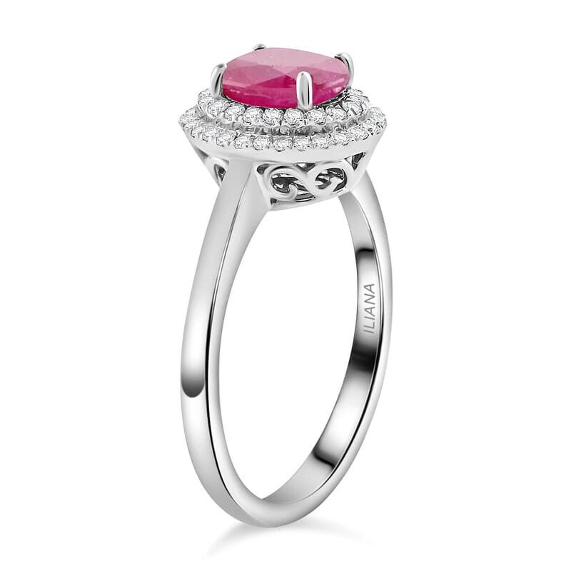 Certified & Appraised Iliana AAA Montepuez Ruby, Diamond Double Halo Ring in 18K White Gold 1.10 ctw (Size 7.0)