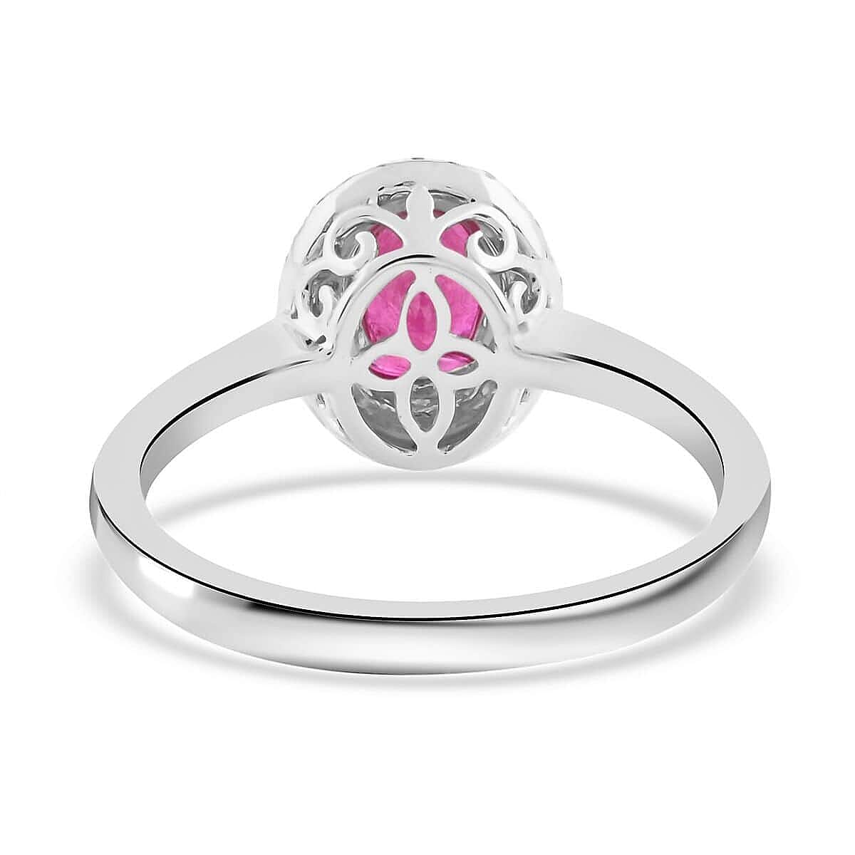 Iliana AAAA Royal Ruby and G-H SI Diamond 1.10 ctw Double Halo Ring in 18K White Gold (Size 7.0) image number 4