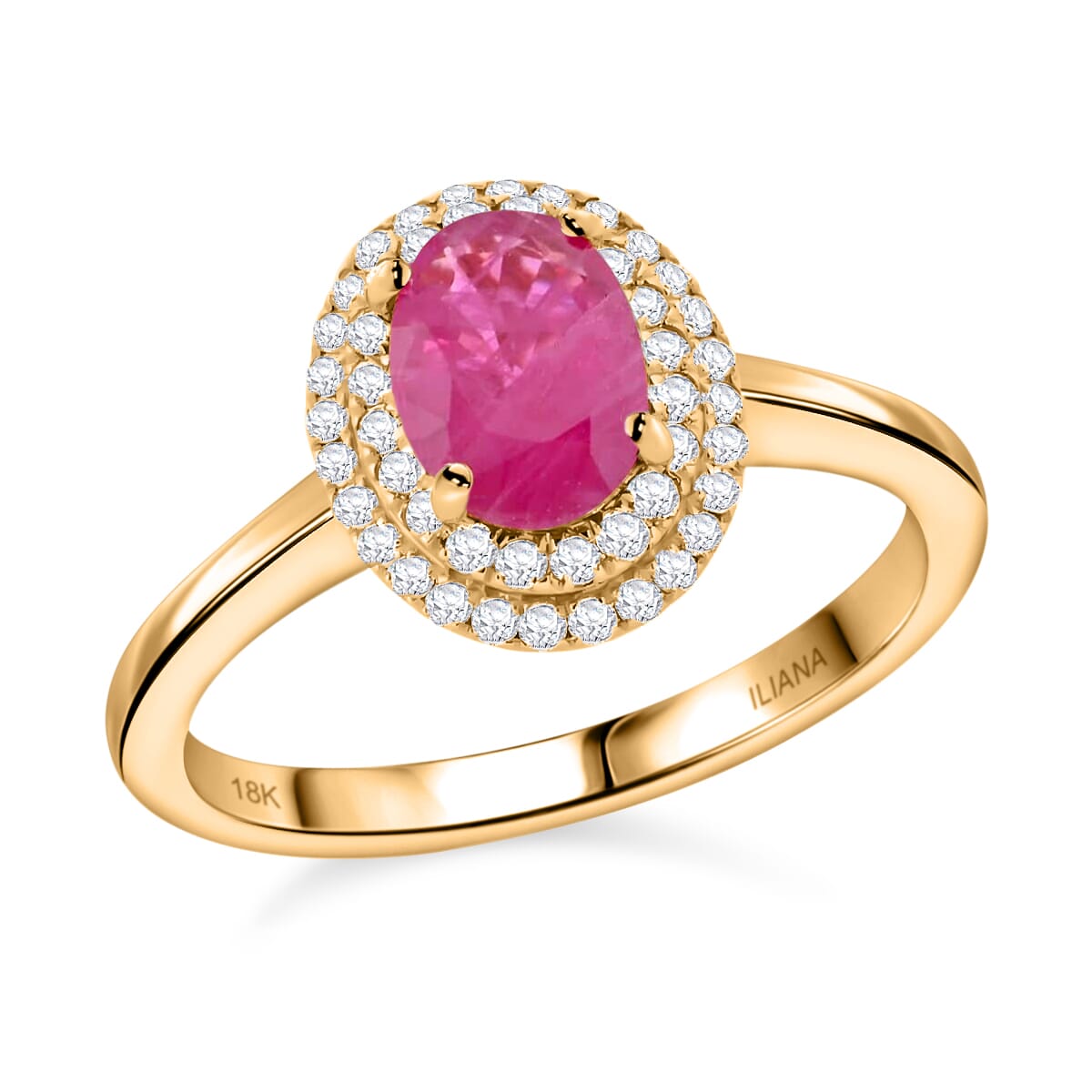 Certified Iliana 18K Yellow Gold AAA Mozambique Ruby and G-H SI Diamond Double Halo Ring (Size 7.0) 1.10 ctw image number 0