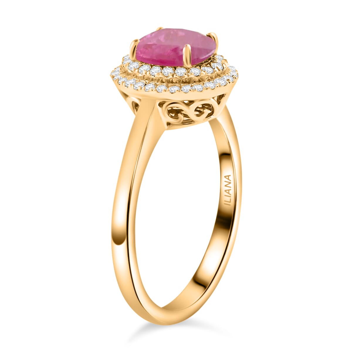Certified Iliana 18K Yellow Gold AAA Mozambique Ruby and G-H SI Diamond Double Halo Ring (Size 7.0) 1.10 ctw image number 3