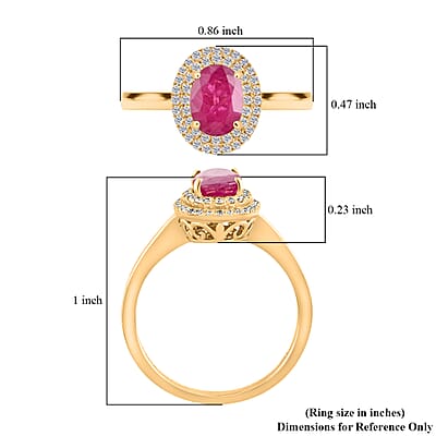 Certified and Appraised Iliana 18K Yellow Gold AAA Mozambique Ruby, Diamond (G-H, SI) (0.21 cts) Double Halo Ring (Size 7.0) 1.10 ctw
