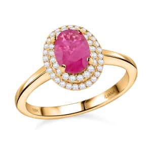 Certified Iliana 18K Yellow Gold AAA Mozambique Ruby and G-H SI Diamond Double Halo Ring (Size 8.0) 1.10 ctw