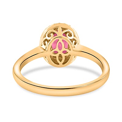 Certified and Appraised Iliana 18K Yellow Gold AAA Mozambique Ruby and G-H SI Diamond Double Halo Ring (Size 8.0) 1.10 ctw