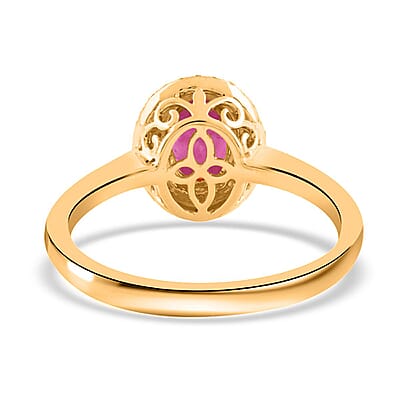 Certified and Appraised Iliana 18K Yellow Gold AAA Mozambique Ruby and G-H SI Diamond Double Halo Ring (Size 9.0) 1.10 ctw
