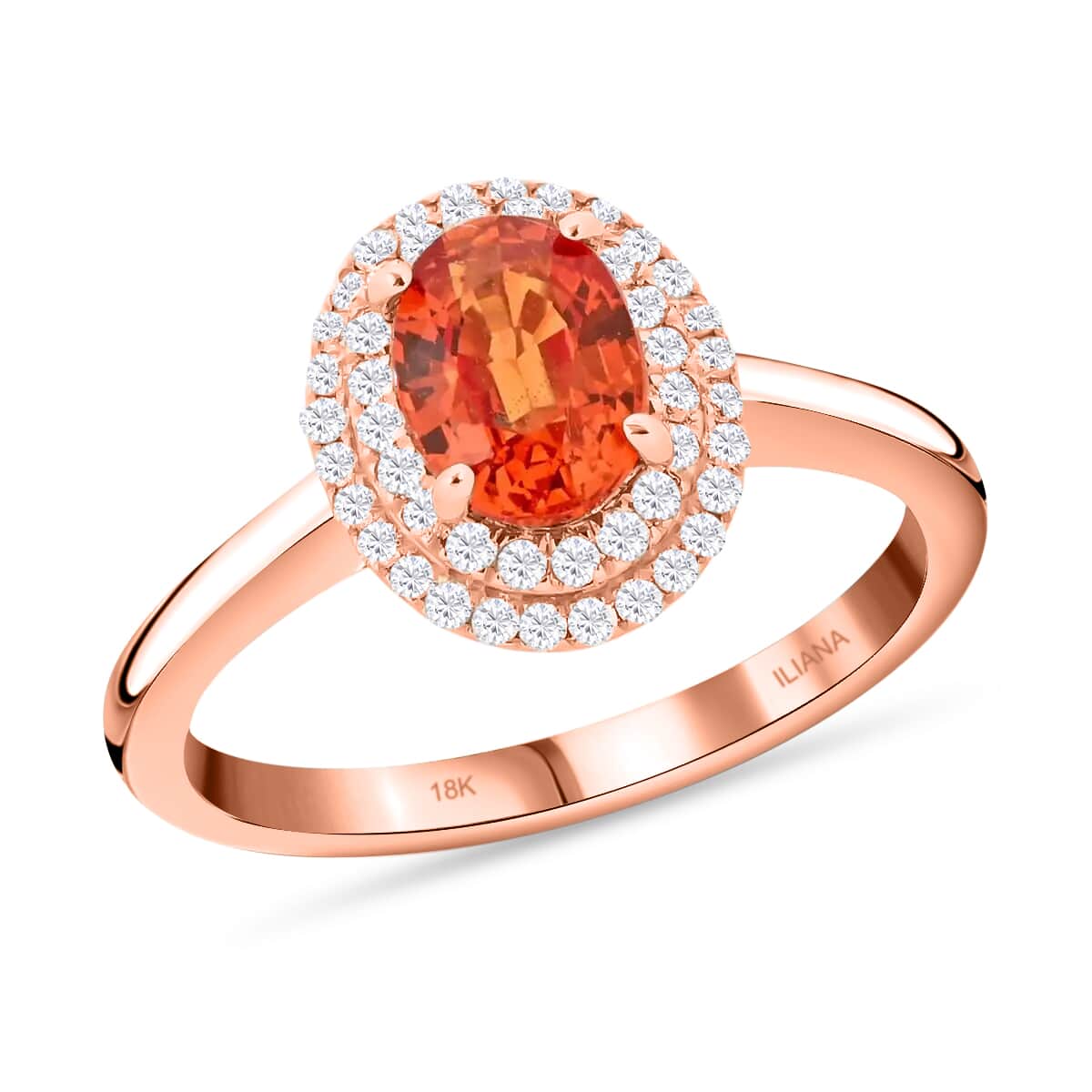 Doorbuster Certified & Appraised ILIANA 18K Rose Gold AAA Songea Sapphire and G-H SI Diamond Double Halo Ring 3.50 Grams 1.20 ctw image number 0