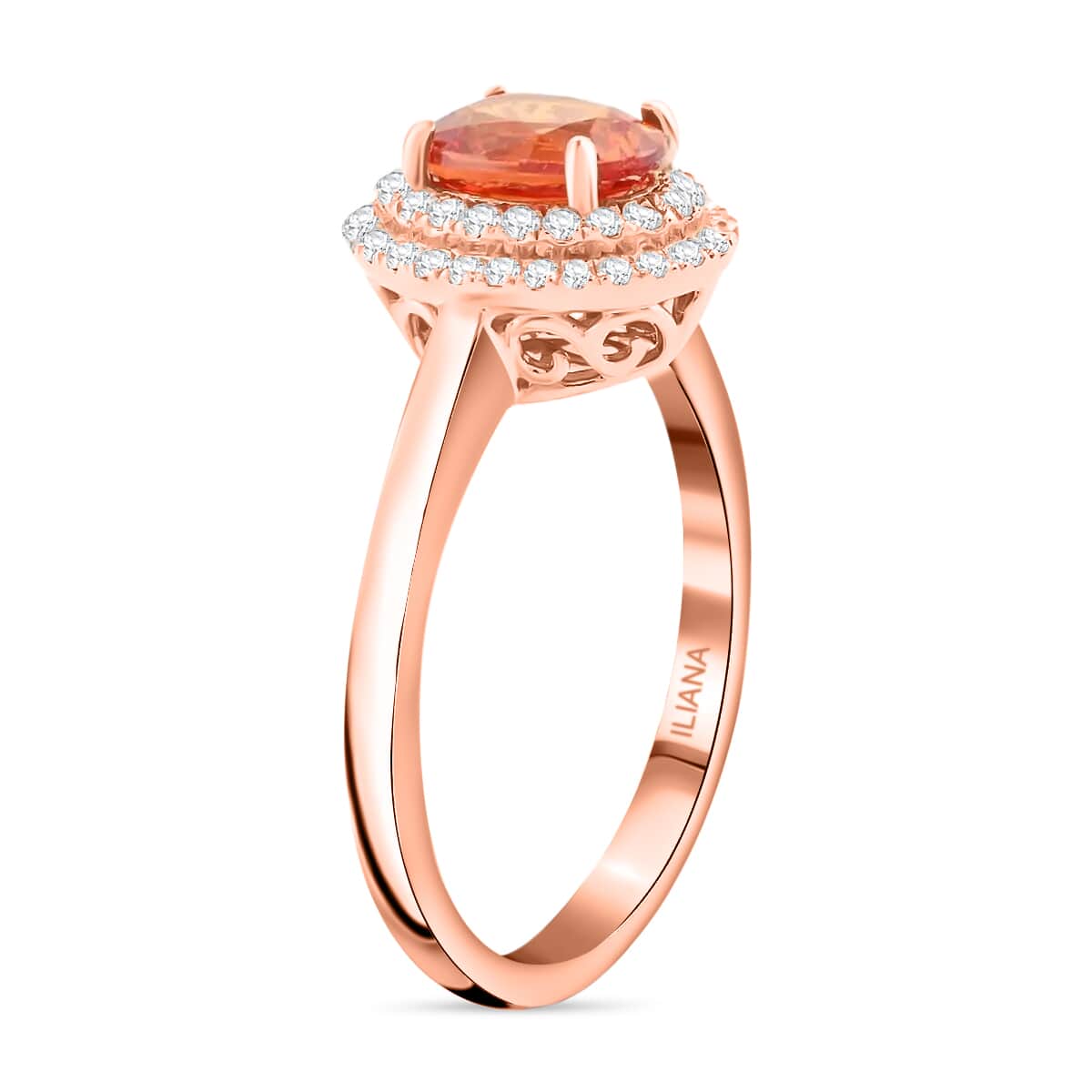 Certified & Appraised Iliana 18K Rose Gold AAA Songea Sapphire and G-H SI Diamond Double Halo Ring (Size 10.0) 3.50 Grams 1.20 ctw image number 3