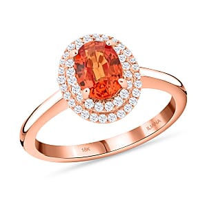 Certified & Appraised Iliana 18K Rose Gold AAA Songea Sapphire and G-H SI Diamond Double Halo Ring (Size 6.0) 3.50 Grams 1.20 ctw