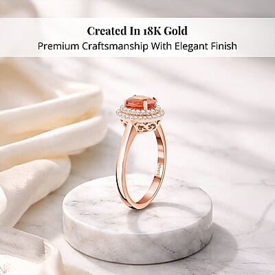 Iliana 18K Rose Gold AAA Songea Sapphire and G-H SI Diamond Double Halo Ring (Size 7.0) 3.50 Grams 1.20 ctw