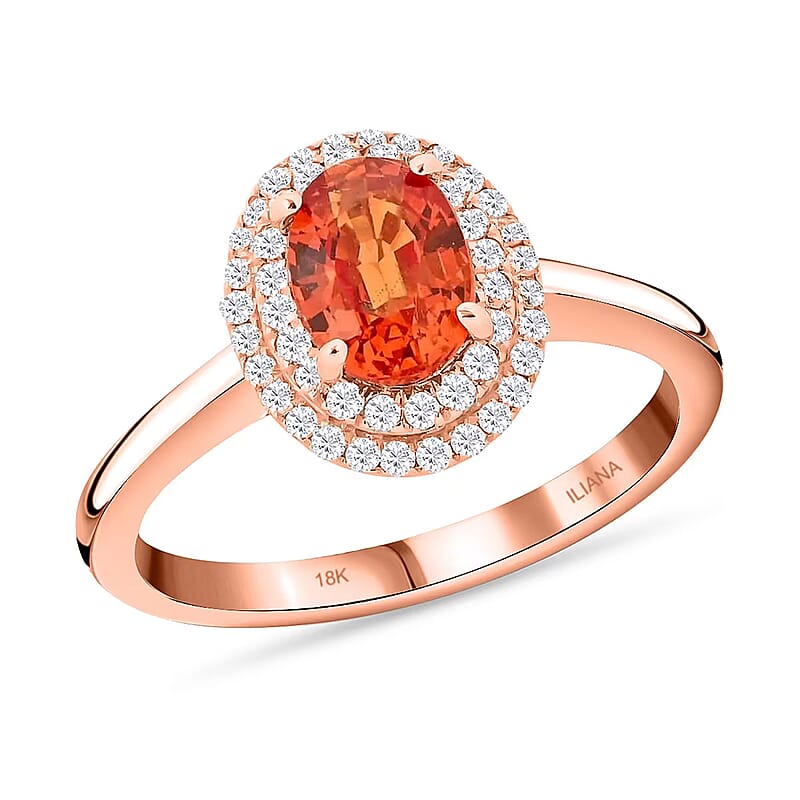 Certified & Appraised Iliana 18K Rose Gold AAA Songea Sapphire and G-H SI Diamond Double Halo Ring (Size 8.0) 3.50 Grams 1.20 ctw