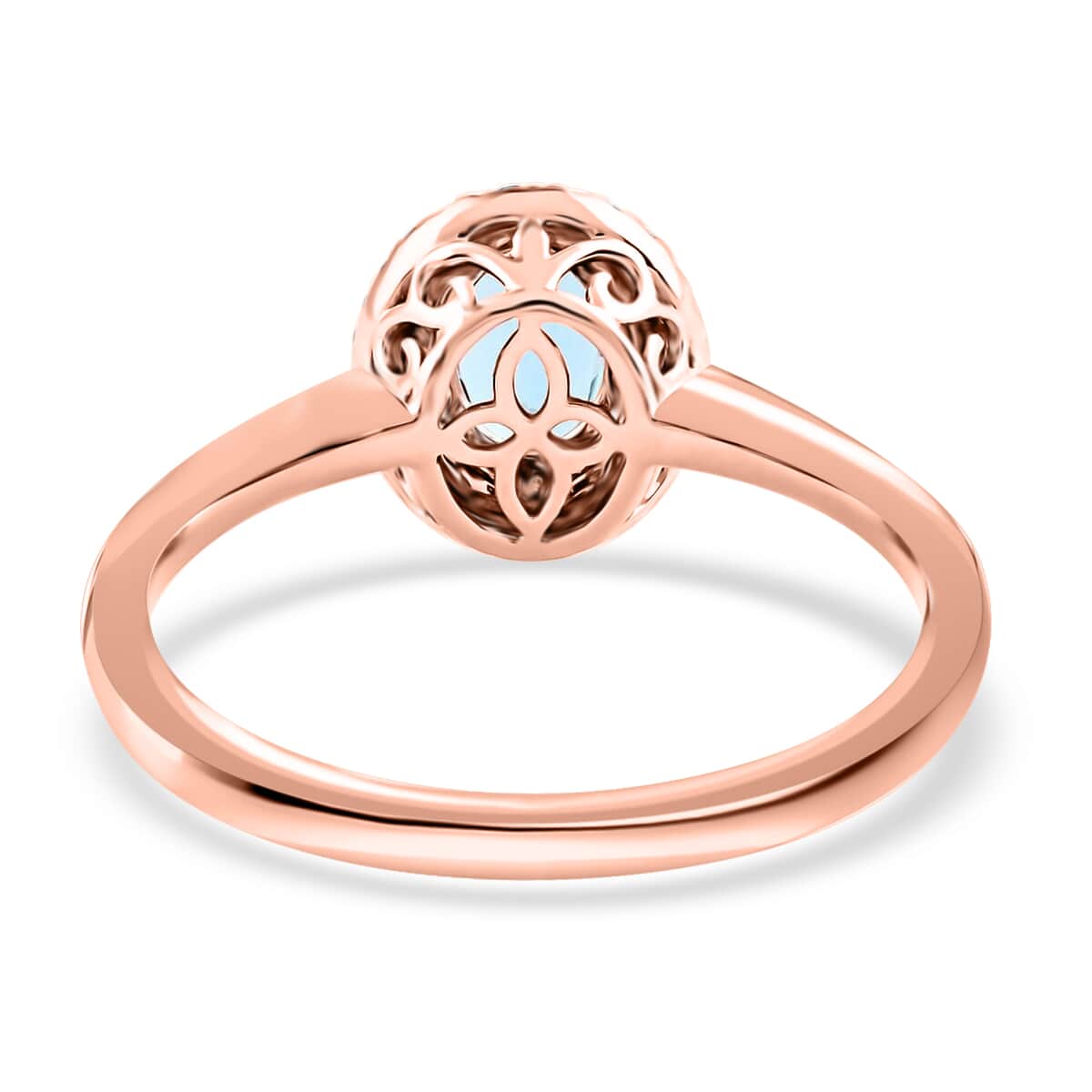 Doorbuster Certified & Appraised ILIANA 18K Rose Gold AAA Santa Maria Aquamarine and G-H SI Diamond Double Halo Ring 1.00 ctw image number 4