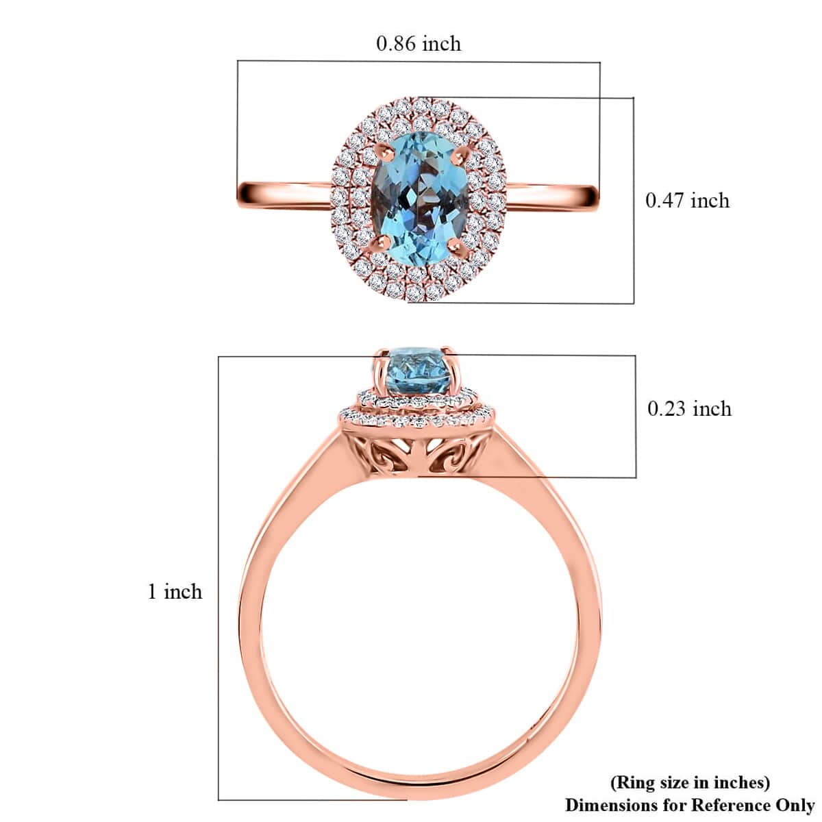 Doorbuster Certified & Appraised ILIANA 18K Rose Gold AAA Santa Maria Aquamarine and G-H SI Diamond Double Halo Ring 1.00 ctw image number 5