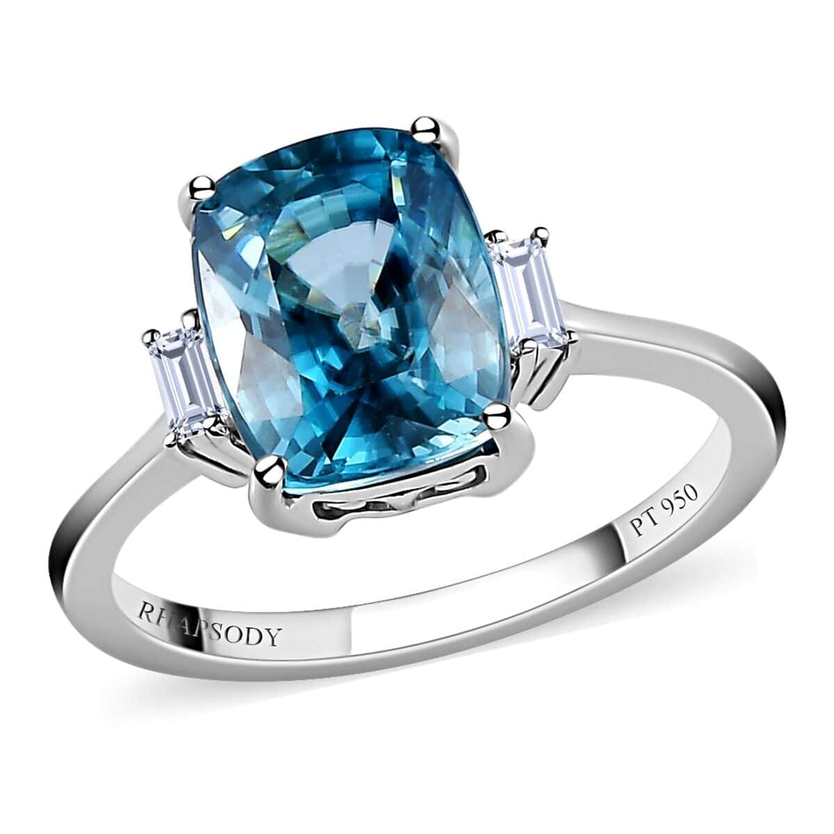 RHAPSODY 950 Platinum AAAA Ratanakiri Blue Zircon and E-F VS2 Diamond Ring 5.40 Grams 4.60 ctw image number 0