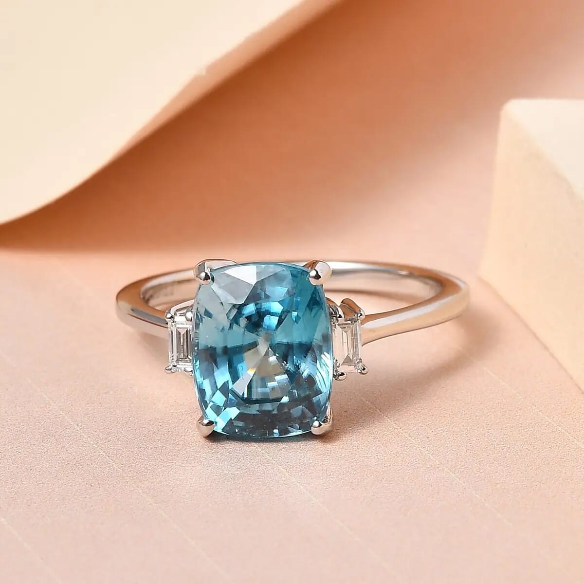 RHAPSODY 950 Platinum AAAA Ratanakiri Blue Zircon and E-F VS2 Diamond Ring 5.40 Grams 4.60 ctw image number 1