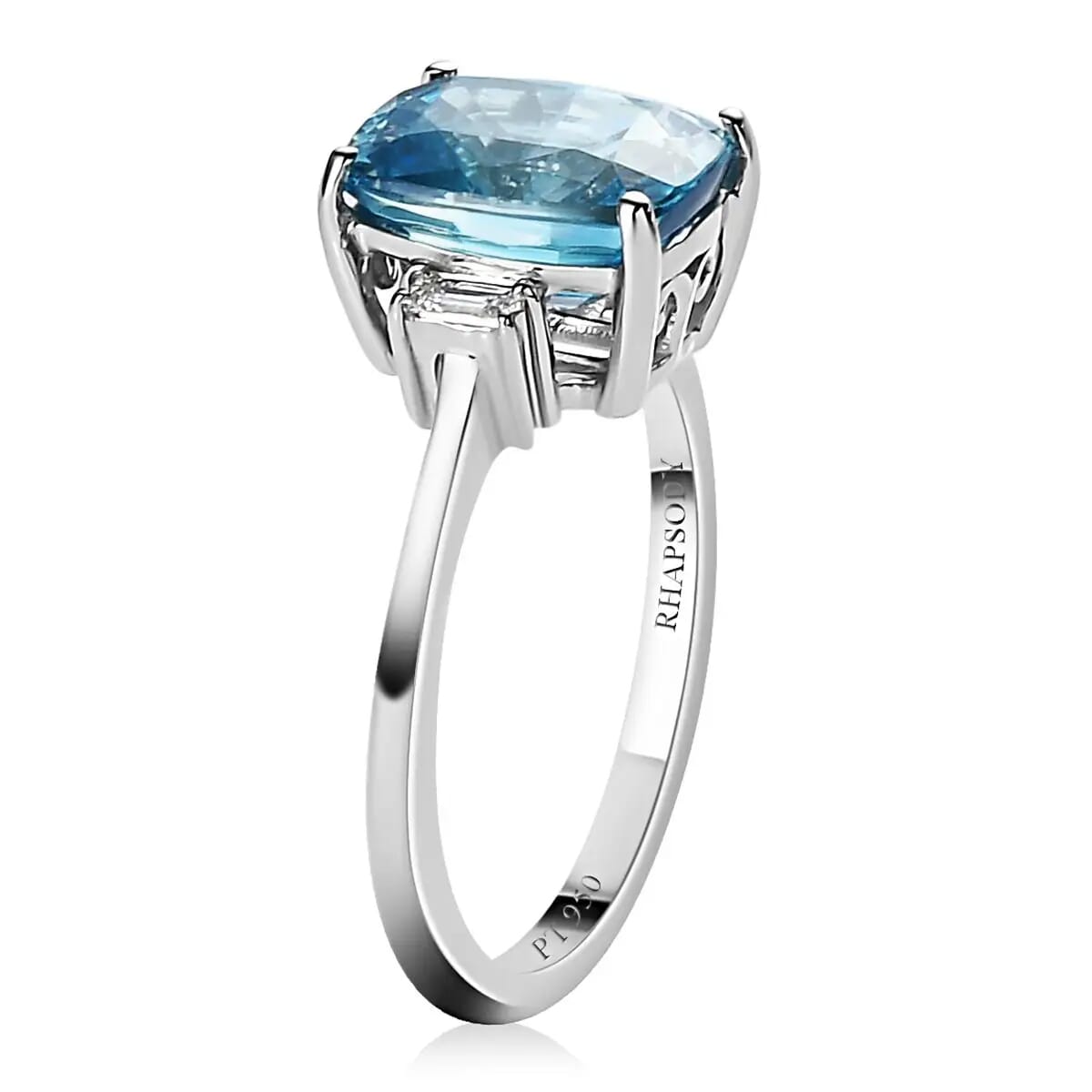 RHAPSODY 950 Platinum AAAA Ratanakiri Blue Zircon and E-F VS2 Diamond Ring 5.40 Grams 4.60 ctw image number 3