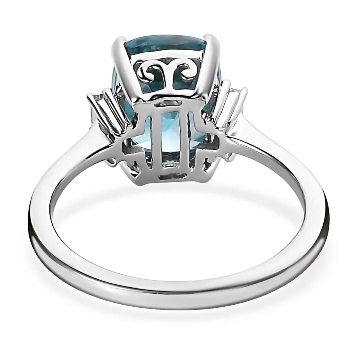 RHAPSODY 950 Platinum AAAA Ratanakiri Blue Zircon and E-F VS2 Diamond Ring 5.40 Grams 4.60 ctw image number 4