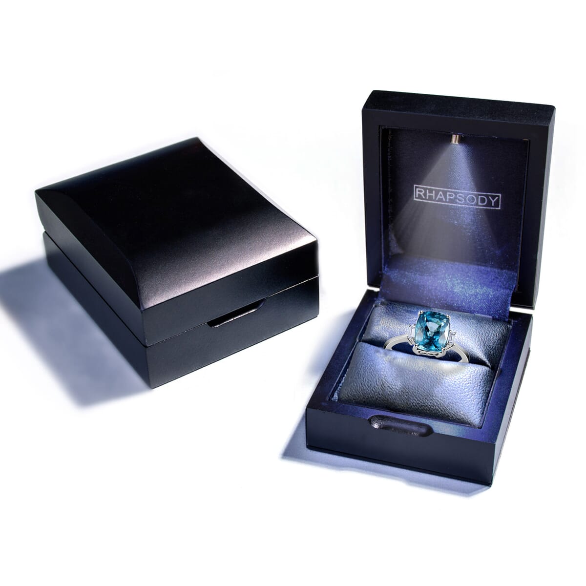 RHAPSODY 950 Platinum AAAA Ratanakiri Blue Zircon and E-F VS2 Diamond Ring 5.40 Grams 4.60 ctw image number 6